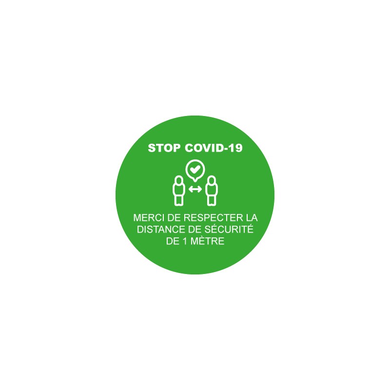 Sticker rond marquage au sol "Merci de respecter la distance de sécurité de 1 mètre"