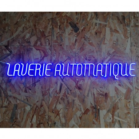 Enseigne Néon LED bleu Laverie Automatique plexiglas transparent découpe à la forme