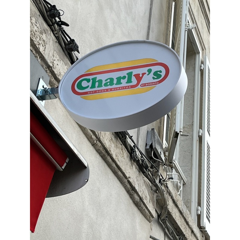 Enseigne Drapeau Lumineuse ovale Plexiglas Diffusant blanche