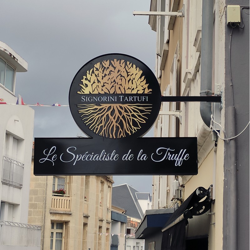 Enseigne Drapeau Lumineuse Ronde avec partie rectangulaire Plexiglas Diffusant