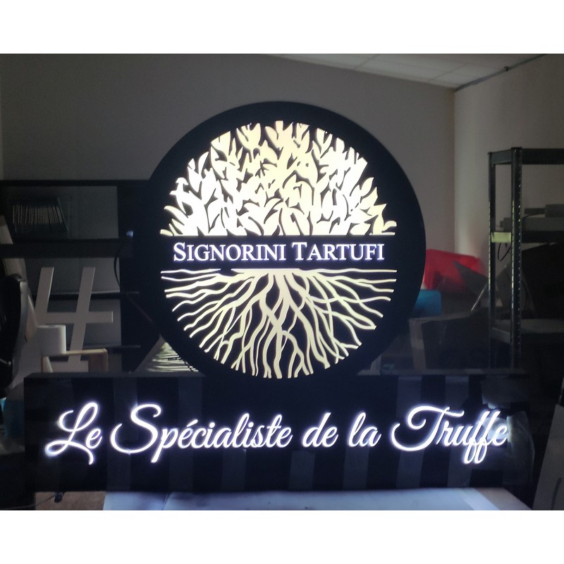 Enseigne en Drapeau Lumineuse Ronde avec partie rectangulaire Plexiglas Diffusant