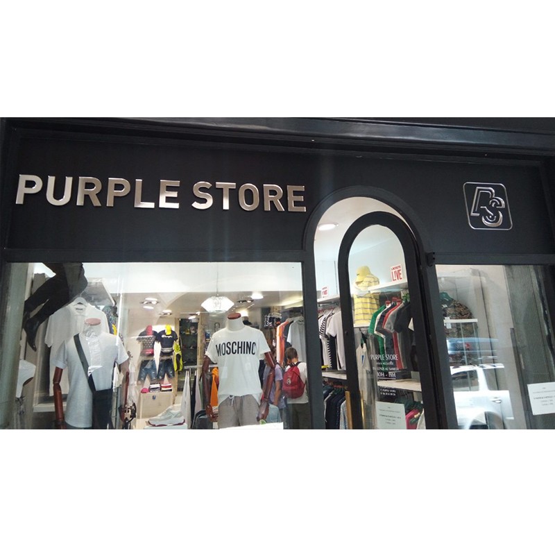 Purple store enseigne Plexiglas translucide dos adhésif argent effet miroir