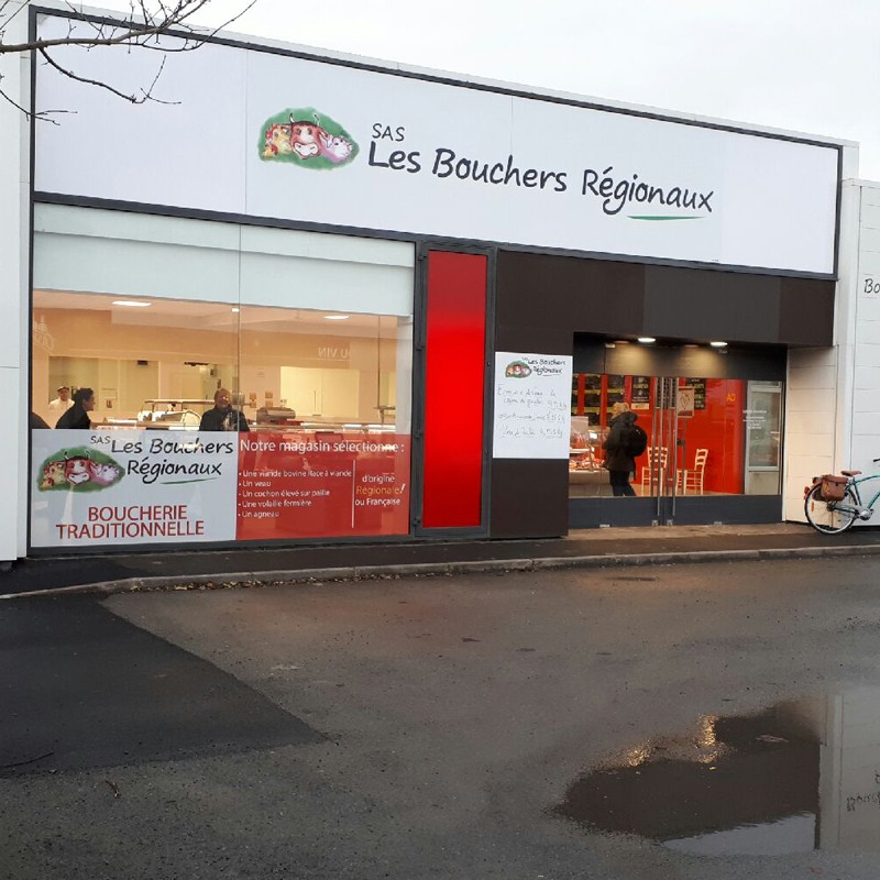 Enseigne Les Bouchers Régionaux plaque dibond impression adhésif